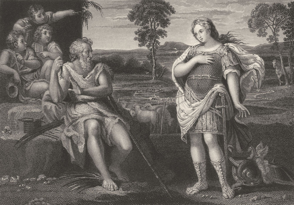 ERMINIA DISCOVERING THE SHEPHERDS. Domenichino 1835 old antique print picture